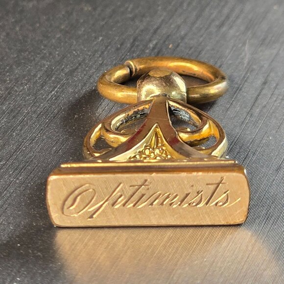 Antique Victorian Gold-Fill Fob Seal 'Optimists' Engraving Openwork Pendant Char - Picture 5 of 8